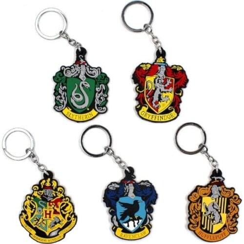 1pcs Harry PVC Keychain Hogwarrt School Potter Four College Badge Ron Voldemort Dobby Malfoy Accessory Jewelry Key Chain Trinket