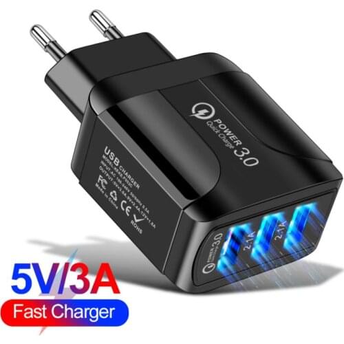 3USB Fast Charging Mobile Phone Charger QC 3.0 EU US Plug Adapter Wall USB Charger For IPhone Samsung Xiaomi
