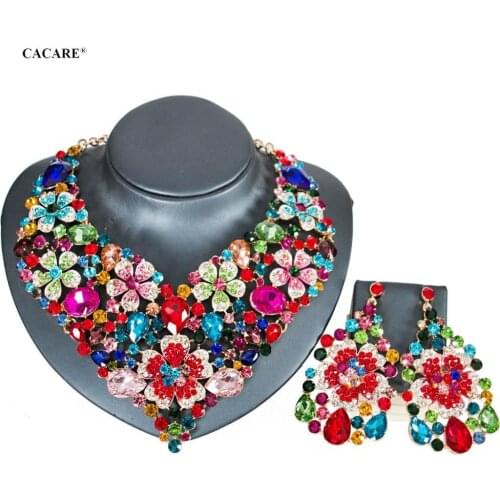 CACARE Luxury Jewelry Sets Women Party 2020 CHEAP Big Dubai Jewelry Set Gold Colorful Drop Earrings Necklace Set F1067 Statement