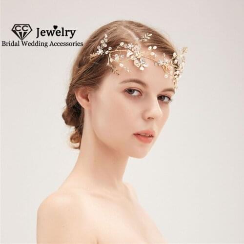 CC Leaf Shape Hairbands Wedding Accessories for Women Bridal Headdress Engagement Hair Ornaments Pearl Headpiece Jewelry HS170