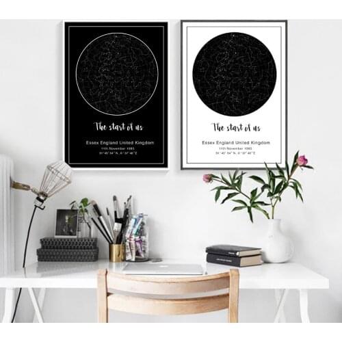 Stars In The Sky Black and White Wall Art Canvas Painting Nordic Posters and Prints Wall Pictures for Living Home Decoration