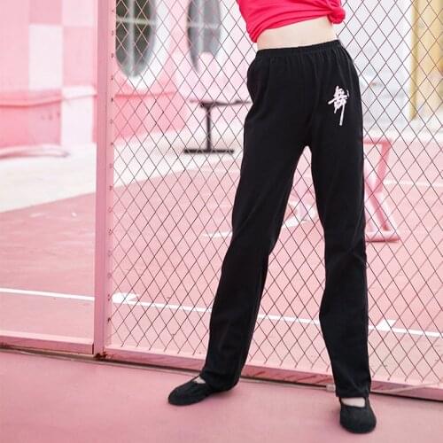 Girls Black Cotton Pants Gymnastics Fitness Printed Trousers Kids Ballet Dance Pants For Children