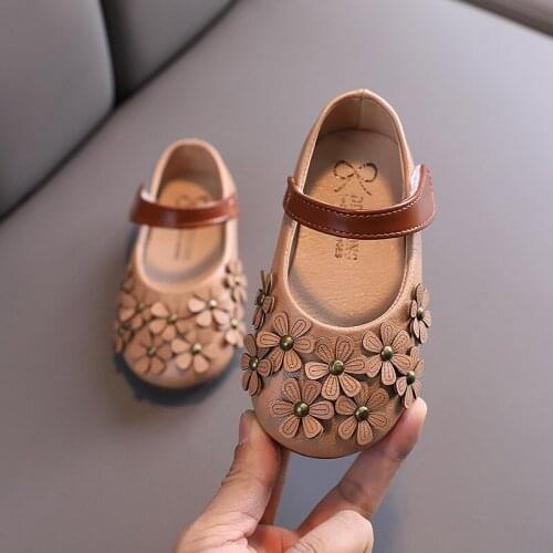 Spring autumn new girls small leather shoes female baby flower single shoes soft sole little girl fashion princess casual shoe