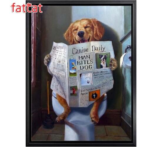 FATCAT 5D DIY diamond painting dog toilet full square round diamond embroidery kit Rhinestone mosaic Bathroom Room Decor AE069