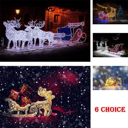 Christmas Garland Reindeer Backdrop Sleigh Street Night Light Cottage Background Birthday Party Photo Backdrops