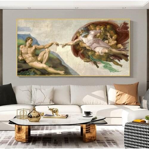 Creation of Adam Canvas Art Wall Painting Classical European Wall Art Canvas Prints Sistine Chapel Cuadro Picture For Home Decor