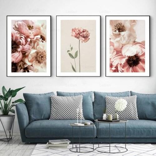 Nomadic Pastoral Canvas Painting Pink Peony Flower Poster and Prints Blushing Wall Art Floral Pictures for Bedroom Home Decor