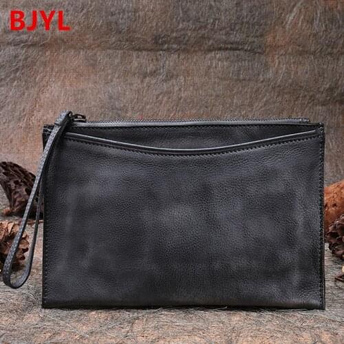 Retro Mens Clutch Bag Men Small Bag Atmospheric Envelope Bag Wallet Cowhide Leather Original Handmade Leather Vintage Soft Flap