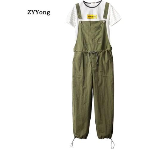 Overalls Men Bib Jumpsuit Cargo Pants Men Loose Straight Big Pocket Beam Feet Freight Hip Hop Streetwear Casual Black Trousers