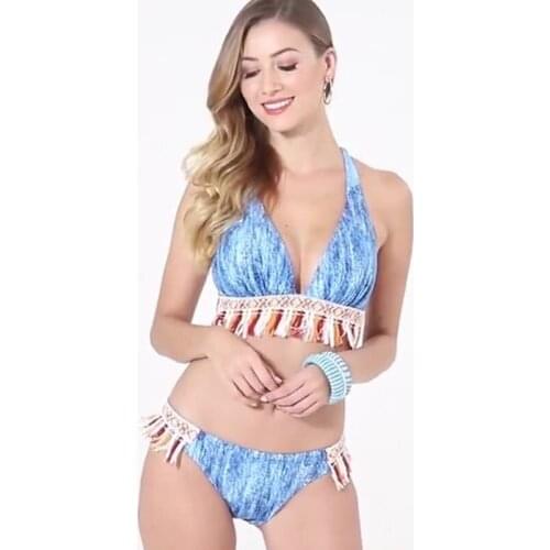 Bikinis Set Swimwear Women Swimsuits Bathing Suit Women Halter biquini Leaf Print Beach Wear Bikini Waist 2020 New