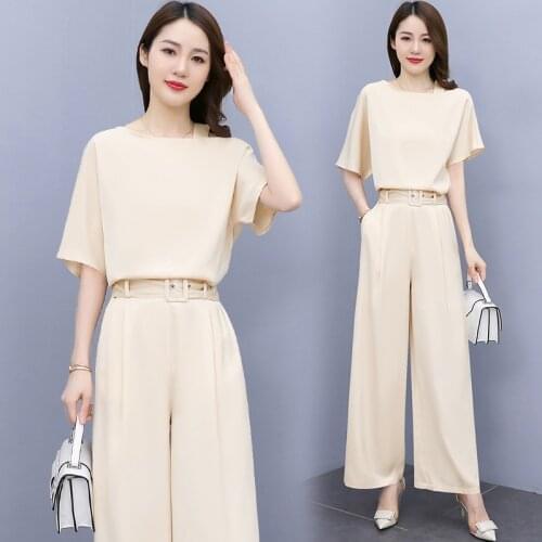 Large Size Summer Wide Leg Pants Suit Fashion Temperament Two Piece Set Elegant Ensemble Femme Survetement Clothes For Women