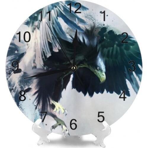 Eagle Pattern 25CM Round Wall Clocks Numeral Digital Dial Mute Silent Digital Clock Battery Operated for Living Room Wall Decor