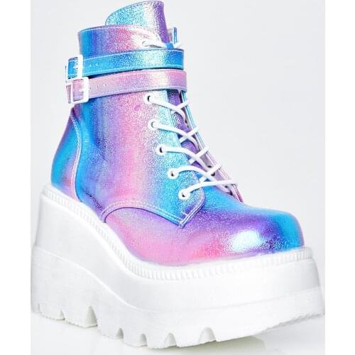 Fashion High Platform Women Boots Wedges Lace Up Ankle Boots Thick Bottom Mixed Color 2020 Autumn Female Shoes