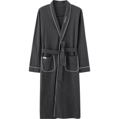 Mens autumn full cotton robes plus size M-4XL solid color bathrobes morning house coat medium long spring nightgown spa kimono