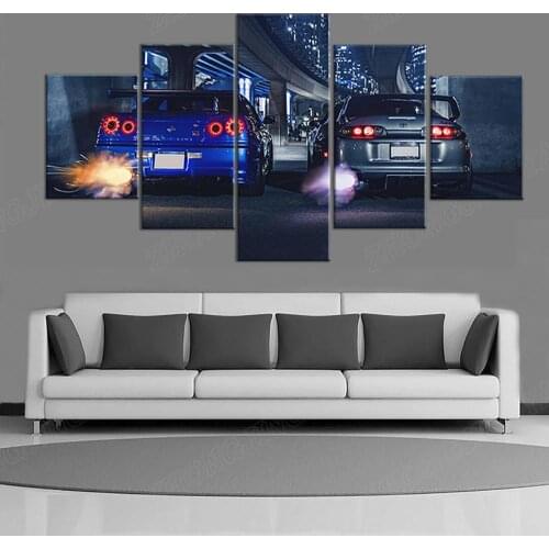 5 piece wall art frame GTR R34 VS Supra vehicle modern 5 panel canvas painting HD print for living room home decor poster