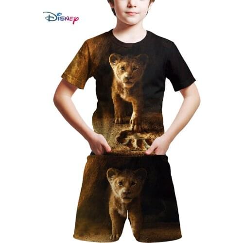 2021 summer new childrens ropa verano suit film works Lion King 3D printed Boys girls sports leisure cool spodnie zestawy
