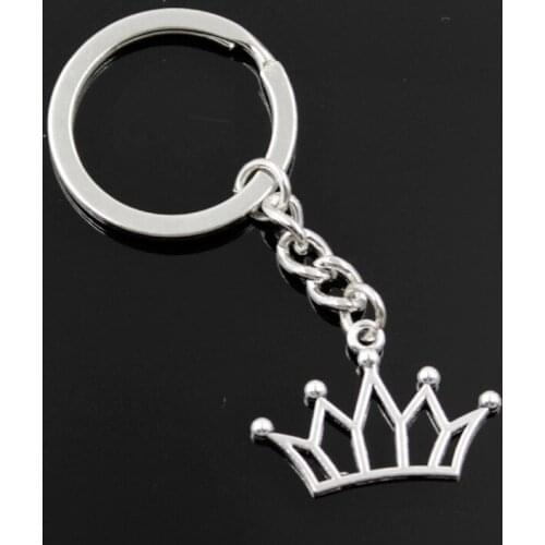 New Fashion Men 30mm Keychain DIY Metal Holder Chain Vintage Hollow Crown 20x30mm Silver Color Pendant Gift