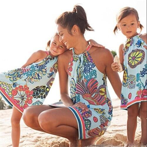 Mother and Daughter Family Matching Dress Printed Mom & Me Women Girls Dress Mum Big Little Sister Family Look Matching Clothes