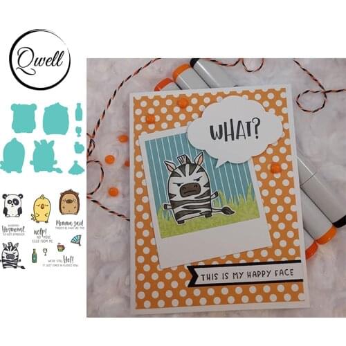 QWELL Metal Cutting Dies With Clear Stamps Stencil Animal Panda Bird Zebra Hedgehog Bear Cup Fan Making Template 2020 Hot Sale