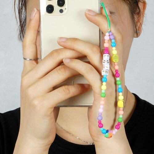 Mobile Phone Strap Lanyard Colorful Beads Soft Pottery Pendant For Cellphone Ornaments Women 2021 New Summer Jewelry Accessory