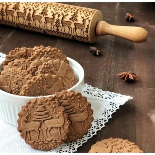 Christmas Solid wood rolling stick Cake pie noodles rolling Pins Wooden sticks Decoration Dough Roller Baking kitchen tools Cook