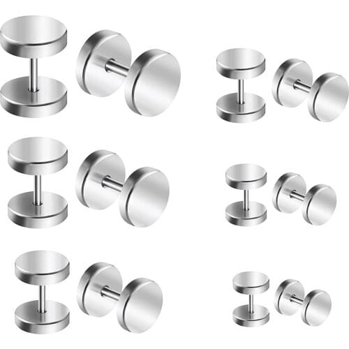 Fake Plugs Faux Gauges Plugs Earring for Men Stainless Steel Studs Circle Flat Back Dumbbell Earrings Ear Plugs Women