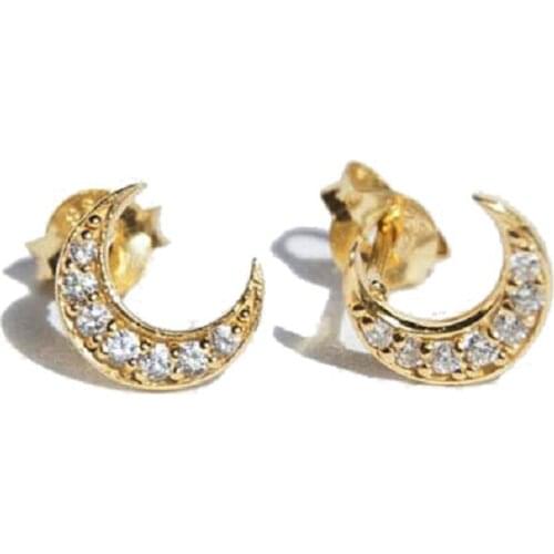 925 sterling silver Cubic zirconia cz crescent moon Horn charm bezel cz erring for women girls kids stunning fashion cz earring