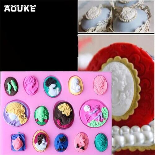 Aouke Lady head Silicone Molds Ribbon Curtain Embossed Mold Cupcake Chocolate Pastry Sugar Brim Decor Mould DIY Biscuits Tools