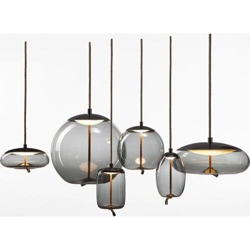 Nordic Art Dining Room Chandelier Single Head Bedroom Lamp Table Glass Chandelier Simple Chandelier Hemp Rope Glass Chandelier