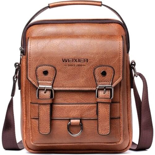 Mens Fashion Leather Messenger Bag Retro Business Single Shoulder Bags Tablet Carrier Zipper Briefcase Crossbody Handbag
