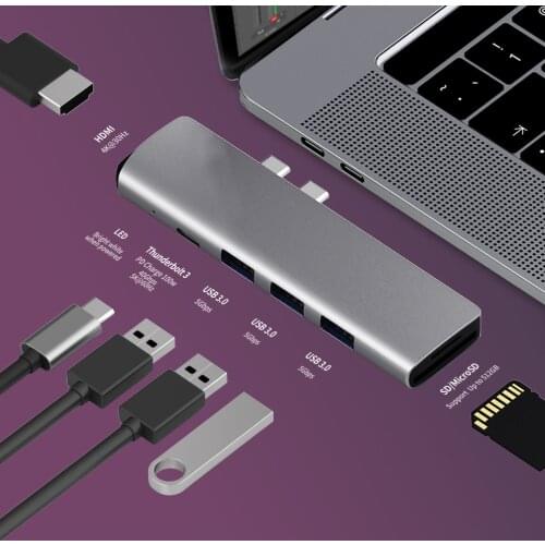 USB 3.1 Type-C Hub To HDMI Adapter 4K Thunderbolt 3 USB C Hub with Hub 3.0 TF SD Reader Slot PD for MacBook Pro/Air 2018 - 2020