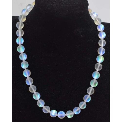 Wow!blue rainbown white moonstone blurry round 6/8/10/12mm necklace 17inch wholesale beads FPPJ