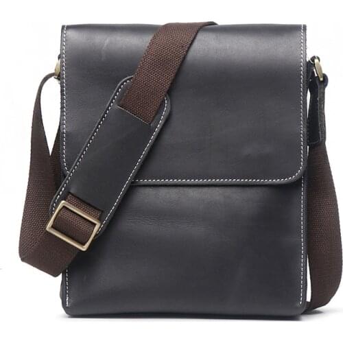 Vintage Crossbody Bag IPad Bag Genuine Leather MenHandbags Small Flap Mens Shoulder Bag Casual Office Messenger Bags For Man