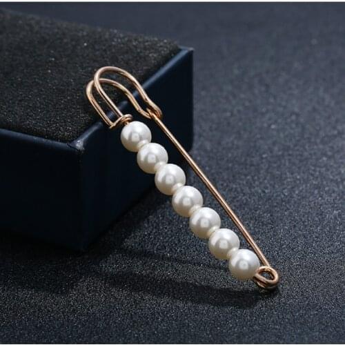 High quality 5PCS safety pin pearl brooch 7.5mm length Production ladies mens wedding bouquet brooch DIY