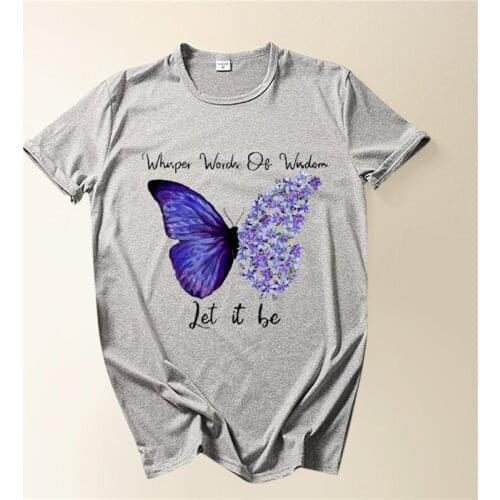 Womens Creative T-shirts Trendy Sunflower Butterfly Letter Printed Short Sleeve T-shirt Ladies Summer New Fashion Tee Tops