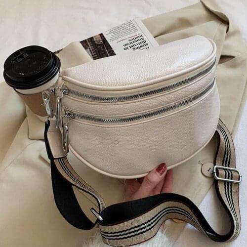 Women Crossbody Fashion Shoulder Bag Wide Strap Soft Leather Female Messenger Bag For Ladies High Quality Semicircle Saddle Bags