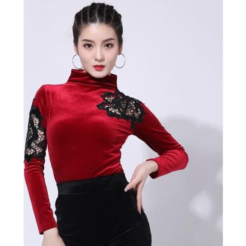 Latin Dance Shirts Adults Velvet Long Sleeves Women Samba Tango Salsa Cha Cha Rumba Dancing Clothes Performance Wear DNV12488
