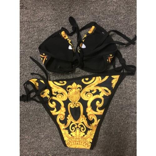 Runway Sexy Gold Design Bikini Swimwear Women Push Up Padded Bikini Set Bathing Suit Beachwear Summer Lady Swimsuit
