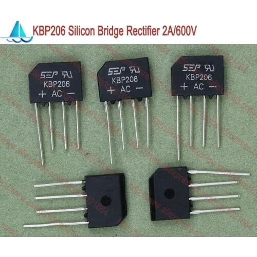 10pcs/lot KBP206 4 Pins DIP Flat Bridge Rectifier 2A 600V