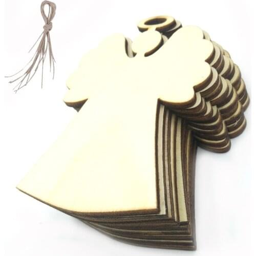 10pcs 85*59cm Blank Unfinished Wooden Angel Christmas Tree Tags with Strings 2.8" Wedding Decoration Party Craft Supplies