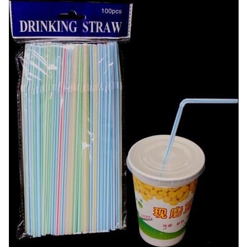 100pcs Disposable Straws Flexible Plastic Bendable Rainbow Striped Printed