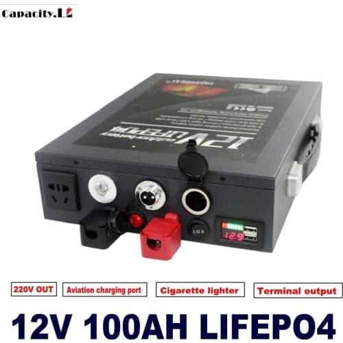 12v 100ah lifepo4 battery pack Lithium iron 12.8v 70ah Rechargeable with BMS and Cigarette lighter for RV Camping AC300W