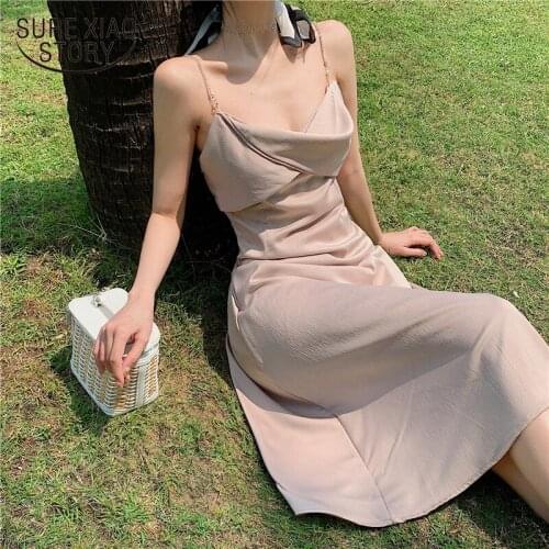 2021 Stain Casual Sexy Dresses Summer Fairy Sleeveless Long Dress V Neck Blue Apricot Party Dress Evening Clothing Robe 14572