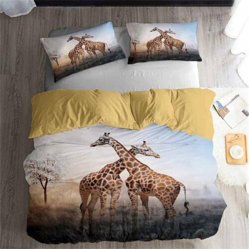 HELENGILI 3D Bedding Set Giraffe Print Duvet Cover Set Lifelike Bedclothes with Pillowcase Bed Set Home Textiles #CJL-10