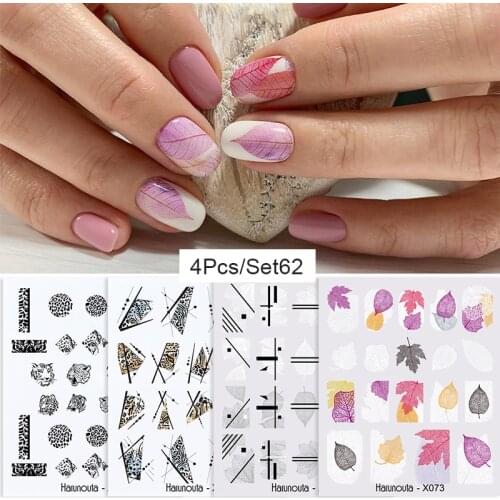 4pcs/set Marple Leaf Water Decals Set Leopard Print Image Transfer Stickers for Nails Watermark Sliders Foils Decoration