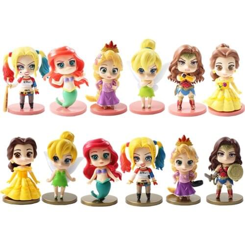 9-10cm 6pcs/Lot Q Posket Princess Tinkerbell Snow White Tangled Belle Cinderella Rapunzel PVC Action Figure Model Toys Doll
