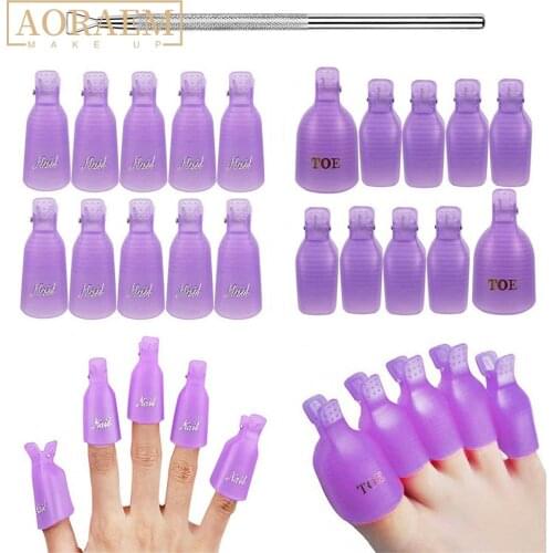 AORAEM Finger Toe Soak Off Cap Clips Set Plastic Clip Cuticle Pusher UV Gel Polish Remover Manicure Nail Art Cleaning Tool Kit