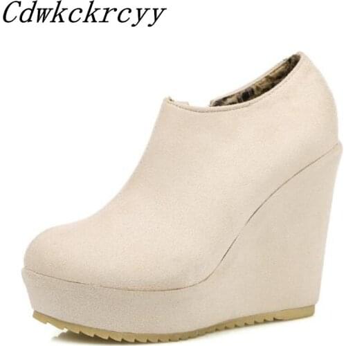 Autumn and winter New style Super heel Round head sexy Slope heel grace Nubuck leather fashion Women Boots plus size 34-43