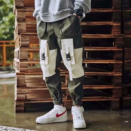 HOUZHOU Black Cargo Pants Men Joggers Navy Cargo Trousers for Men Sports Pants Autumn Casual Korean Techwear Streetwear Spliced