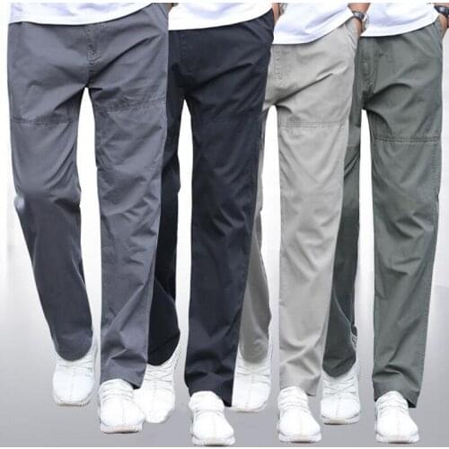Spring summer casual loose pants men plus size 5XL multi pocket oversize work trousers overalls elastic waist pantalones hombre